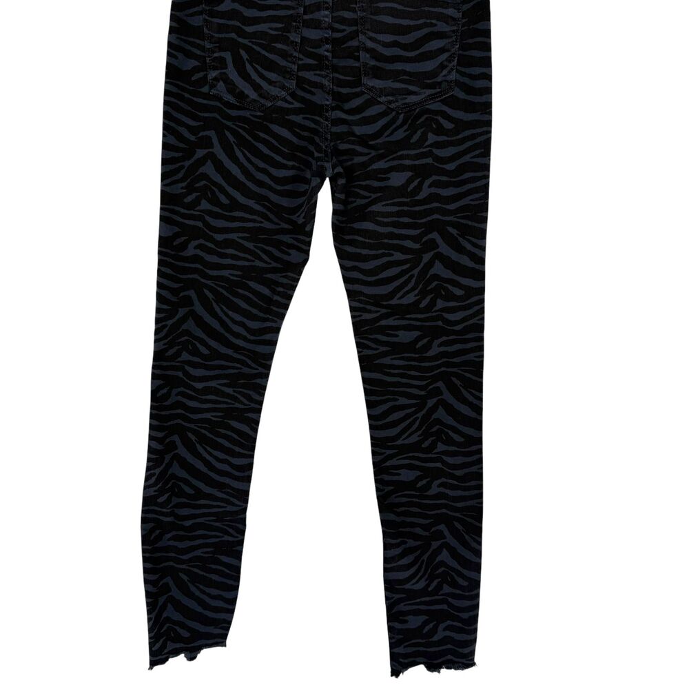 Zara Zebra Print Skinny Jeans 6 High Rise Raw Hem Blue Black Stretch Dark Wash - Picture 9 of 11